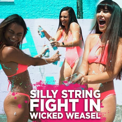 Silly String Fight In Wicked Weasel Bikinis